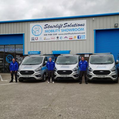 Stairlift Solutions team and vans at the mobility showroom, County Leitrim